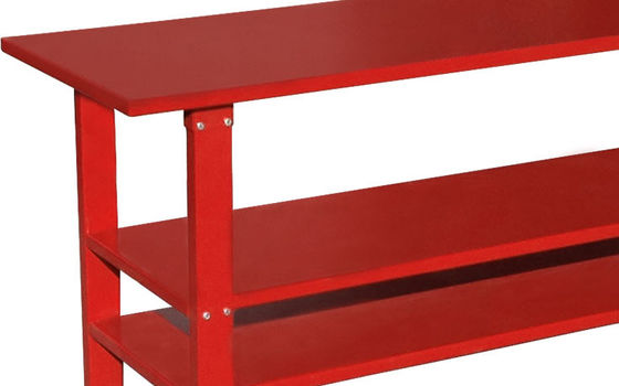 上塗を施してある赤い鋼鉄2つの棚の頑丈な仕事台を粉にしなさい
