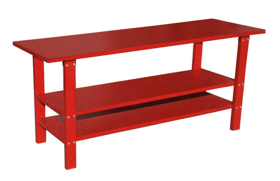 上塗を施してある赤い鋼鉄2つの棚の頑丈な仕事台を粉にしなさい