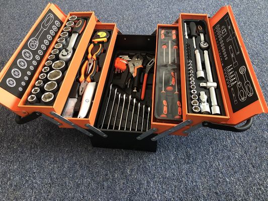 折るハードウェア収納箱の自動車修理のツールキット3つの層の携帯用鋼鉄道具箱の多機能の世帯