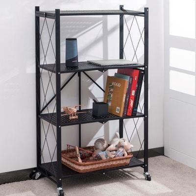 移動式鋼鉄棚付けの単位を折る黒い4つの層は噴霧を塗る