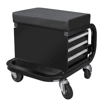 Rolling Mechanic Seat: 300LBS Load, 3 Drawers, Tray+Bottle Holder for Vehicle/Equipment Repair